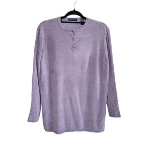 Vtg Karen Scott Soft Knit Chenille Henley Pullover Sweater Size M Light Purple